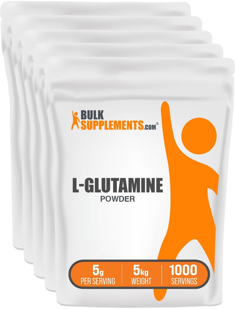 BulkSupplements.com L-Glutamina em pó - Suplemento de Glutamina, para Recuperação e Gut Health - Sem sabor e sem glúten, 5g (5000mg) por serviço, 1kg (Pacote de 5) (11 lbs)