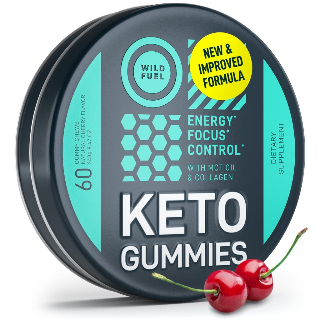 MCT Oil Keto Gummies Impulsionador de Metabolismo de Colágeno - Pré-treino Gummy Energia Mastiga Keto Candy - Energia Física e Mental, Baixo Carbo, Baixa Caloria - 60 Gummies de Colágeno de Cereja para Mulheres e Homens