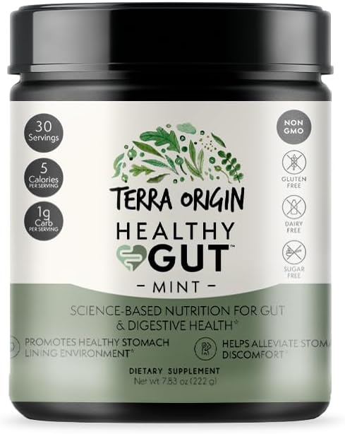 TERRA ORIGIN Sadio sabor de hortelã 30-Servições com L-Glutamina, Zinco, Glucosamina, Slippery Elm Bark, Marshmallow Root e mais!