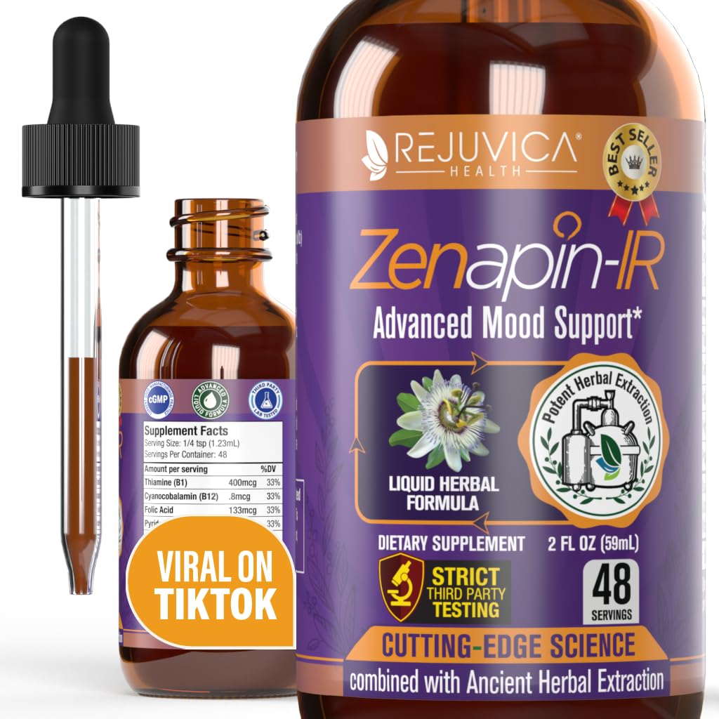 Rejuvica Health Zenapin IR - Advanced Mood Support Suplemento Líquido - Kava Kava, Ashwagandha, Passionflower, Camomila, B-Vitaminas e Mais