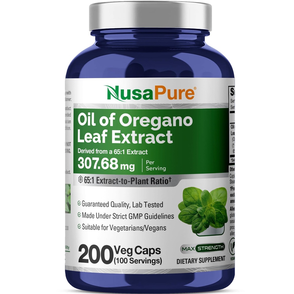 NusaPure Oléo Orégano Extract 20000mg 200 Cápsulas em pó de Veggie