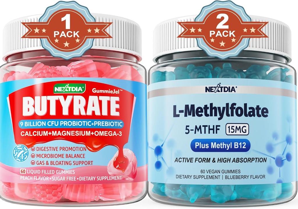 Butirato com Probiótico + Prebiótico + Postbiótico, L-MetilFolato 15mg Gummies