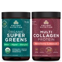 Nutrição antiga Supergreens Orgânica Pó, Greens Flavor, 25 Servings + Multi Colágeno Proteína Pó, Morango Limonada, 24 Servings