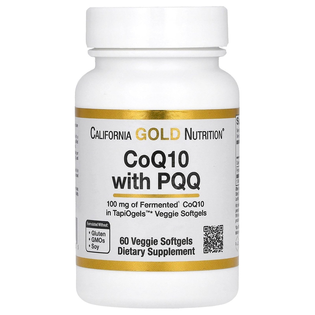 California Gold Nutrition CoQ10 com PQQ, Ubiquinone USP, Tapioca Veggie Softgel com girassol Lecitina, 100 mg, 60 Veggie Softgel