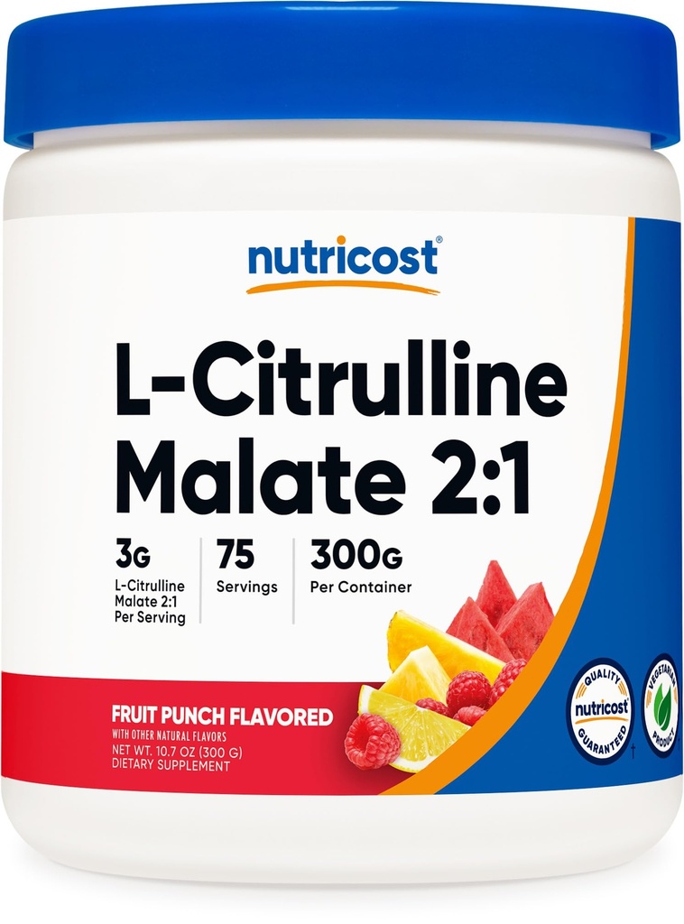 Nutricost L-citrulina Malate 2:1 (300g) Fruit Punch - Suporte ao treino, Desempenho muscular, Impulso de óxido nítrico - Fitness Supplement Powder, 75 Servings