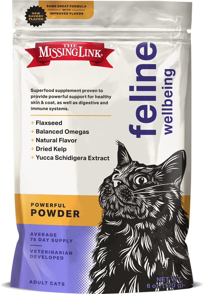 O Link em falta Felino Superalimento Suplemento em pó saco de 6 onças, veterinário formulada, equilíbrio Omega 3 & 6 para pele saudável & casaco, digestão, imunidade e saúde geral do gato