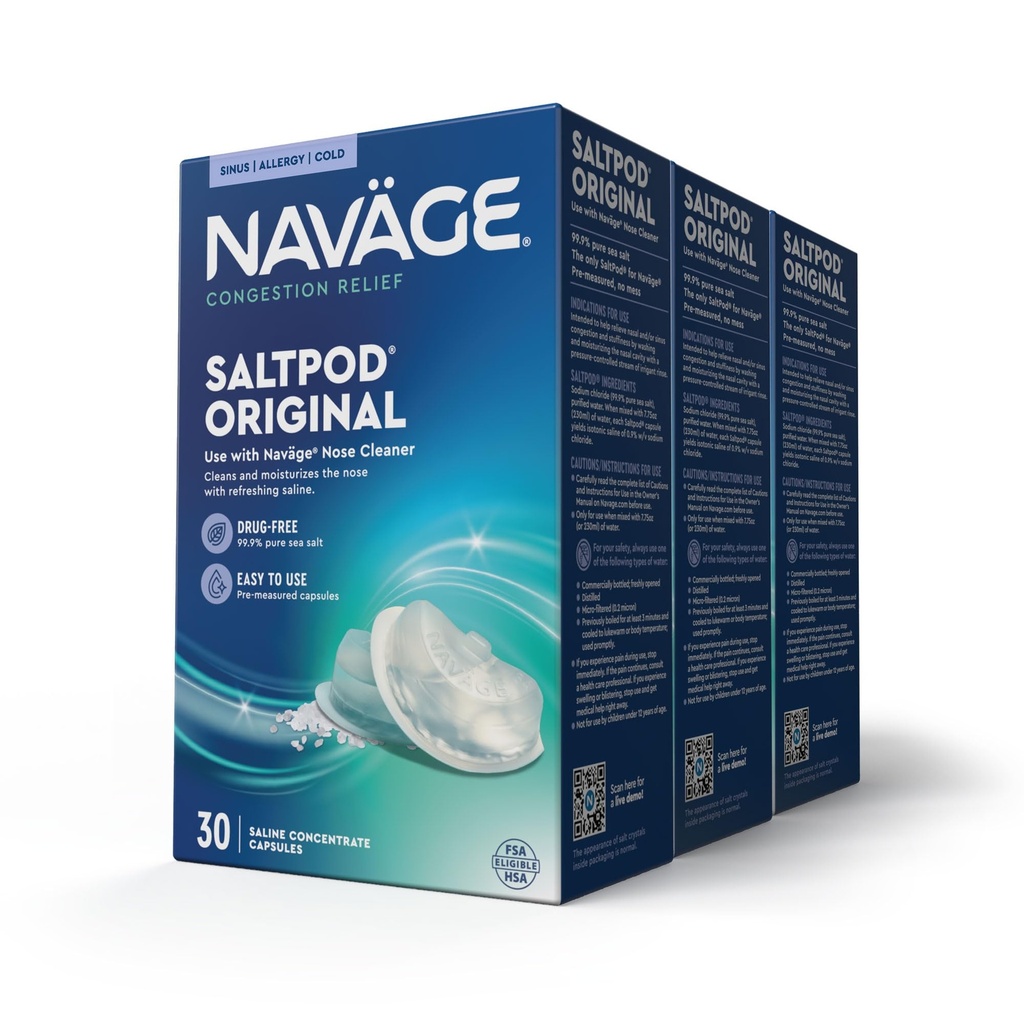 Navage SaltPod Bundle 3 30-Packs (90 SaltPods) - Navage Salt Pod Refils Only - Exclusivamente projetado para o Navage Sistema de Irrigação Nasal - Sinus Rinse e Salin Pods para alívio rápido e calmante