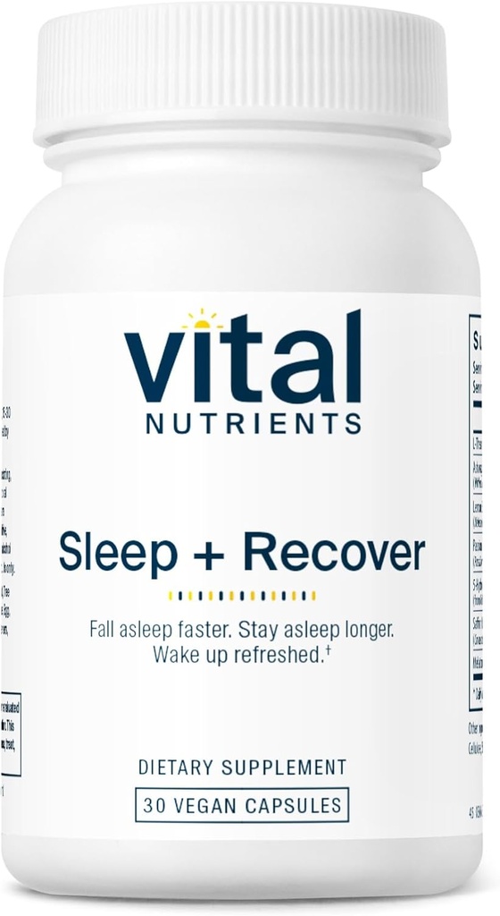 Vital Nutrients Sleep + Recuperar - Vegan Supplement - Suporte ao sono - Melatonina, Ashwagandha & L-Theanina - Gluten, Dairy & Soy Grátis - 30 Cápsulas