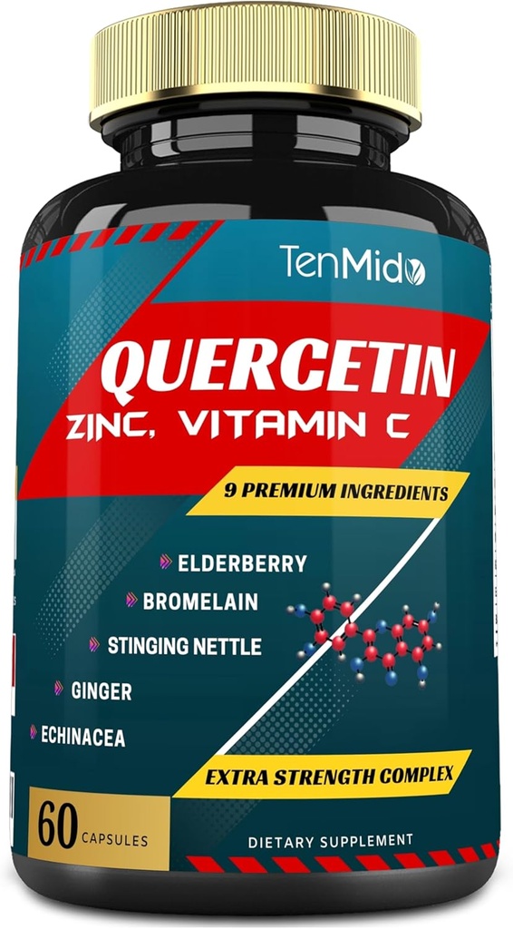 Quercetin Extract Cápsulas - Blend Elderberry, Bromelain, Ginger, Stinging Nettle, Echinacea, Black Pepper e Mais - 60 Cápsulas, 2 meses de fornecimento