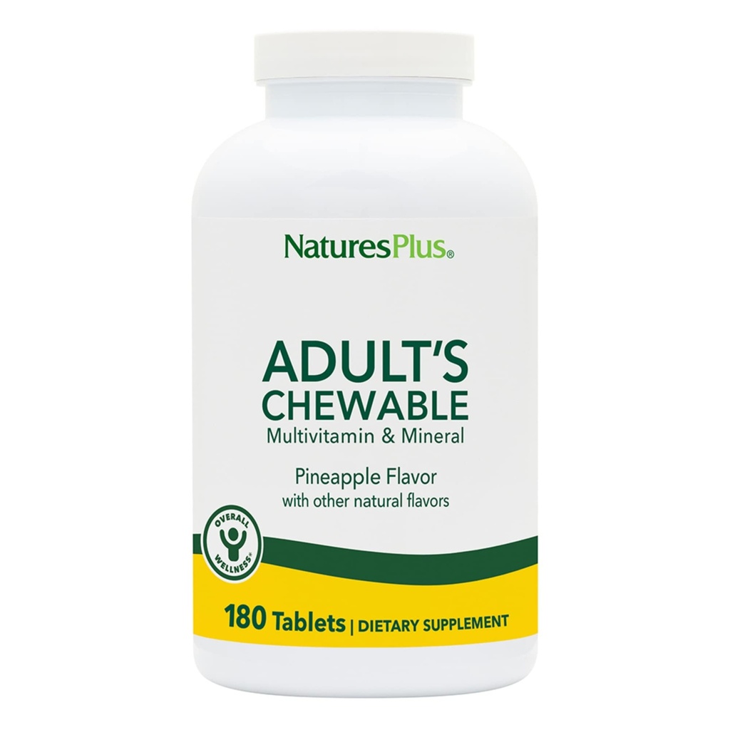 NaturesPlus Multivitamin mastigável adulto - 180 Comprimidos vegetarianos - sabor abacaxi - Suplemento de alimentos integrais naturais para a saúde geral, energia - sem glúten - 180 Servings