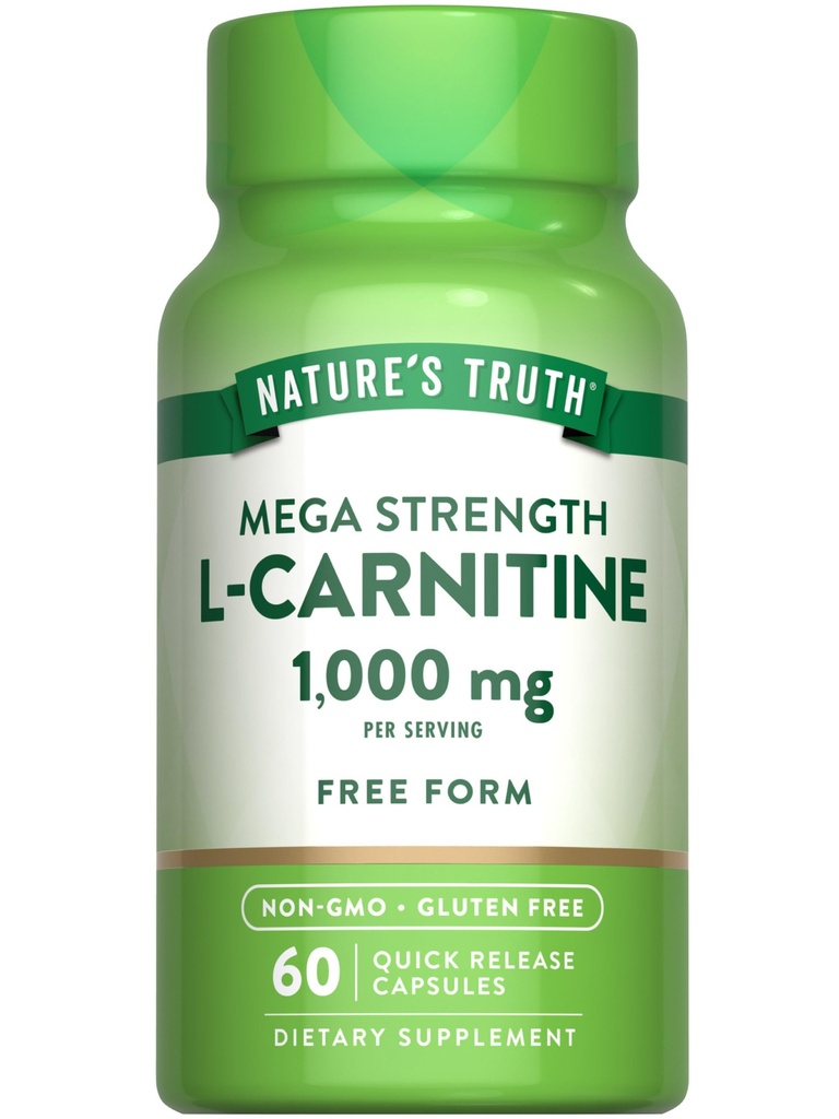 Nature's Truth L-Carnitine 1000mg □ 60 Cápsulas □ MegaForte □ Forma Livre □ Não-GMO e Suplemento sem glúten