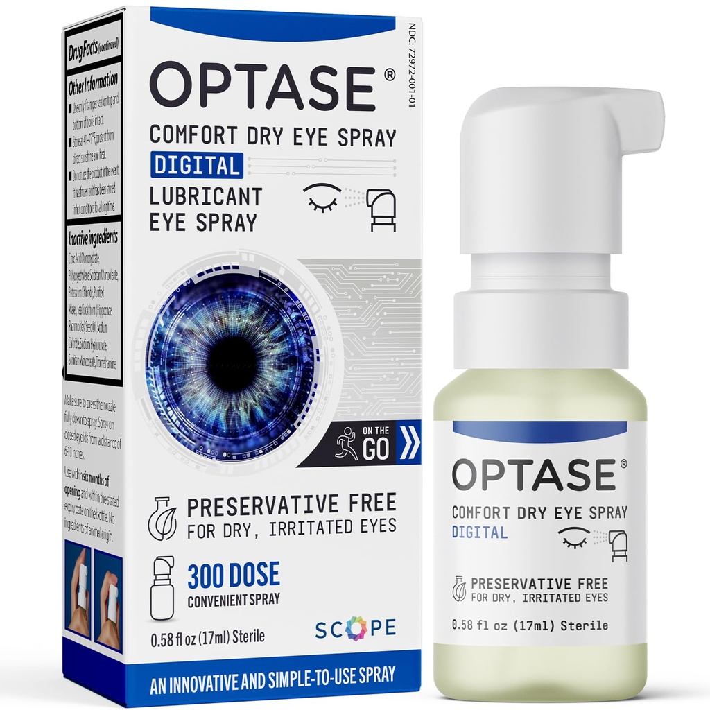 Optase Comfort Dry Eye Spray - Conservative Free Artificial Lágrimas Gotas Alternativas - Dry Eye Drops in a convenient Spray - Multi-Use Garrafa, Lentes de contato seguro - .58 fl oz