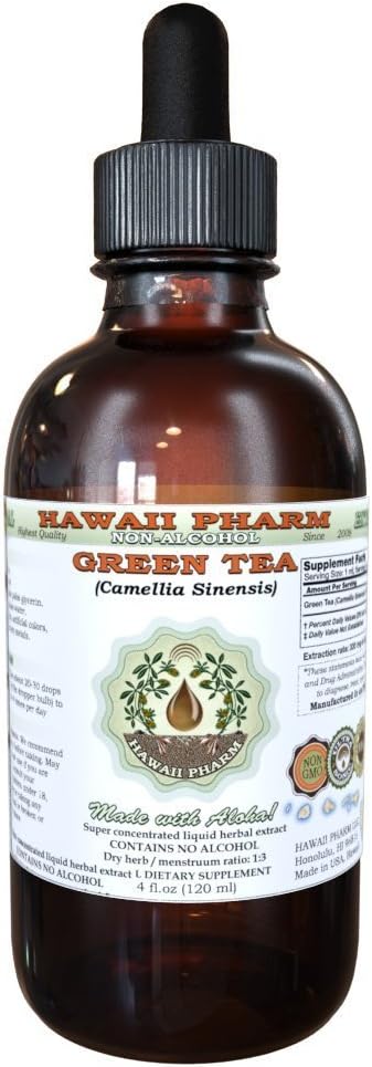 Hawaii Pharm Green Tea Alcohol-free Liquid Extract, Organic Green Tea (Camellia Sinensis) Dried Leaf Glicerite Natural Herbal Suplemento 2 onças