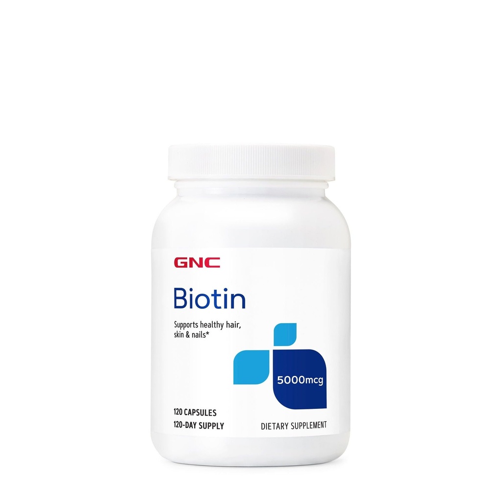 GNC Biotin 5000mcg Suplemento, Suporta Cabelo Saudável, Pele e unhas, 120 Servings