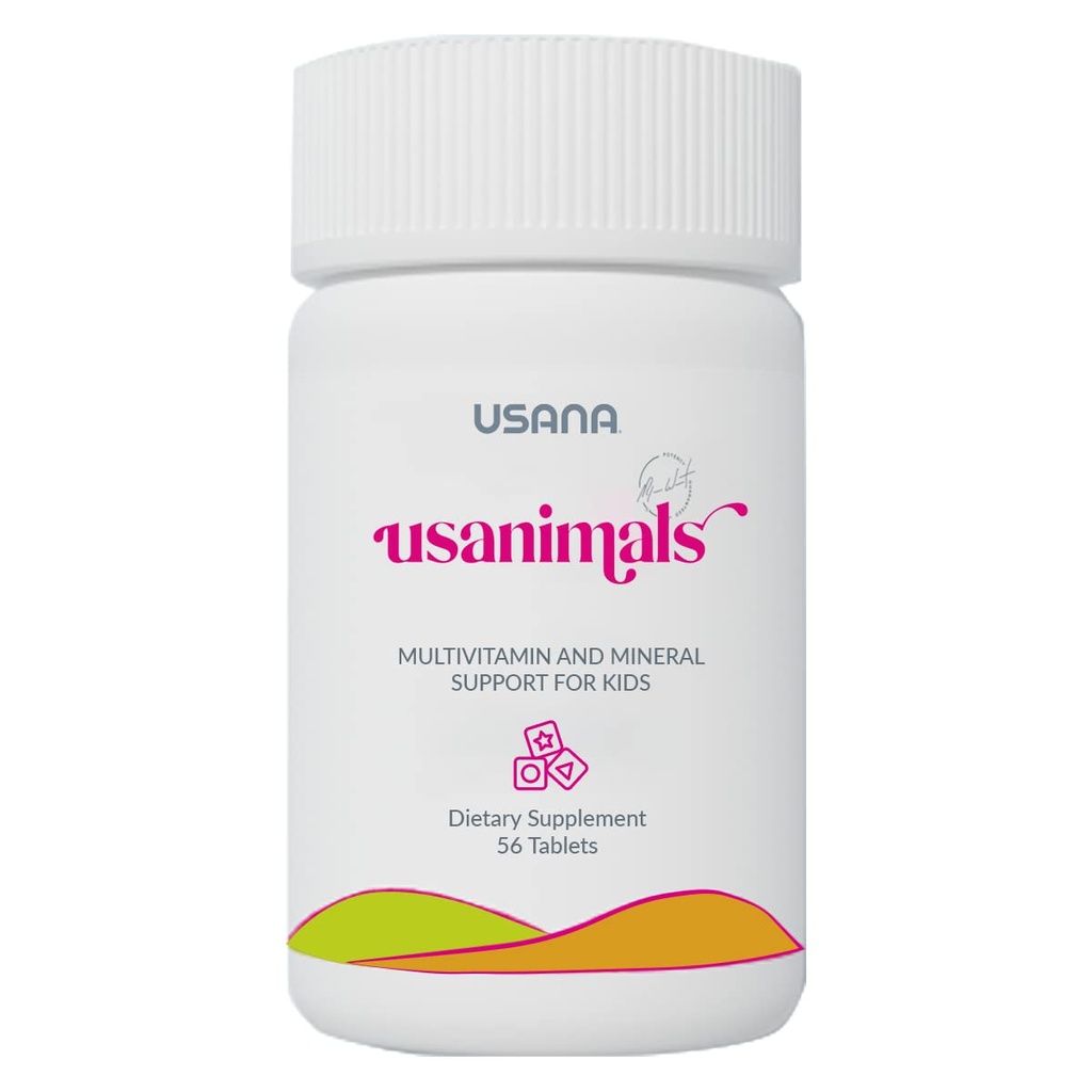 USANA Usanimals Multivitamin for Kids - Comprimidos mastigáveis diários com vitaminas A, C, D, E, B6, B12, Zinco, Ferro - Suporta Imune, Saúde Óssea e Cérebro - Nutrientes Essenciais para Idades 2-12 - 56 Comprimidos