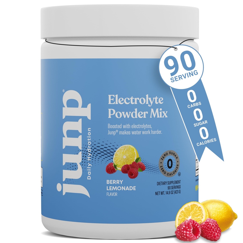 JUNP Electrolytes Powder No Sugar No Carbs – Berry Limonada Keto Electrolyte Drink Mix - Potássio & Sal Hidratação Pó Eletrolytes - Zero Calory Sugar Free Electrolyte Powder, 90 Servings