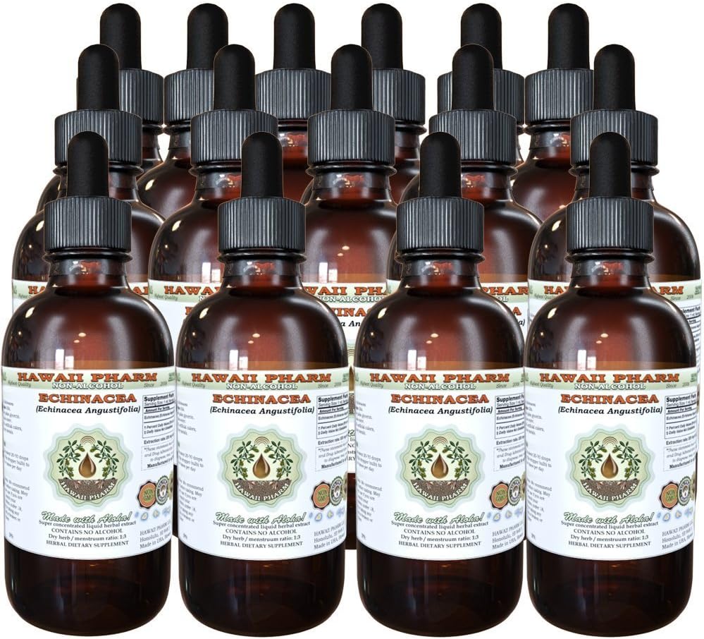 Echinacea Alcohol-free Liquid Extract, Echinacea (Echinacea Angustifolia) Glicerita de raiz seca Hawaii Pharm Natural Herbal Supplement 15x4 oz