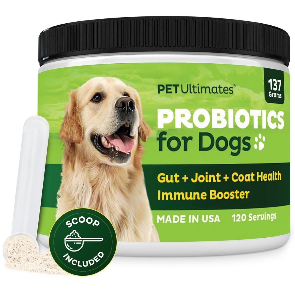 Pet Ultimates Probióticos para Cães – 22-Espécies Dog Probióticos para Suporte Digestivo & Recuperação Antibióticos – Pele e casaco Suplemento, Melhora a Vitalidade – Dog Health Suprimentos (1 Pack)