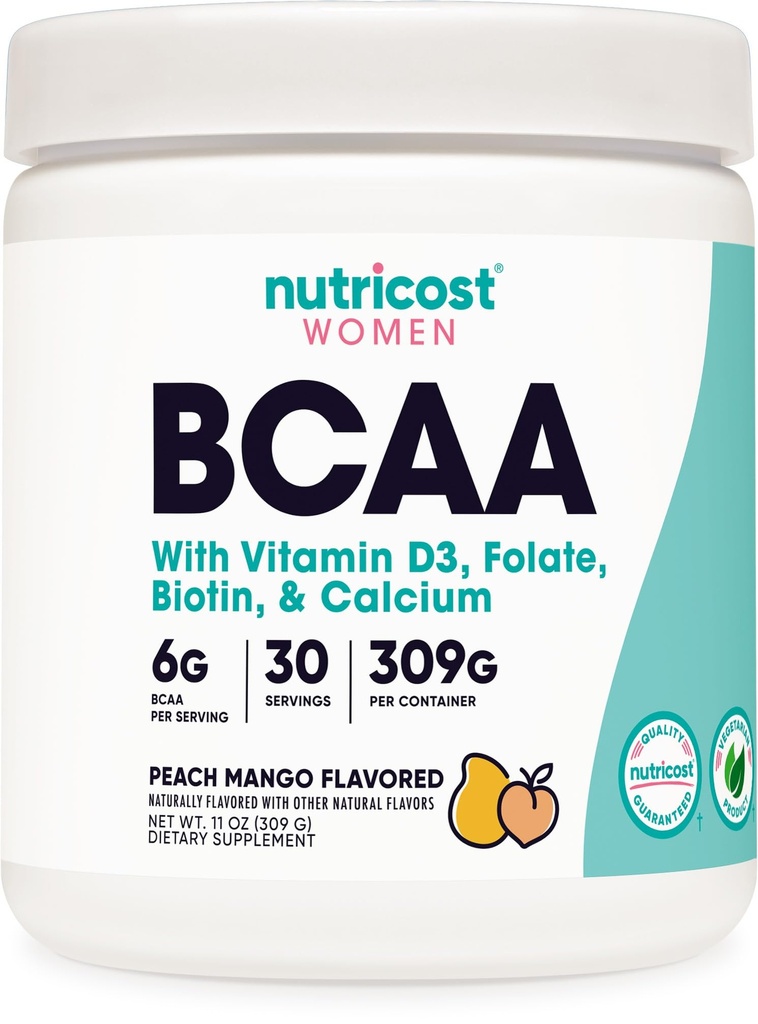 Nutricost BCAA para mulheres (Mango de pêssego, 30 Servões) - Formulado especificamente para mulheres - Não-GMO e sem glúten