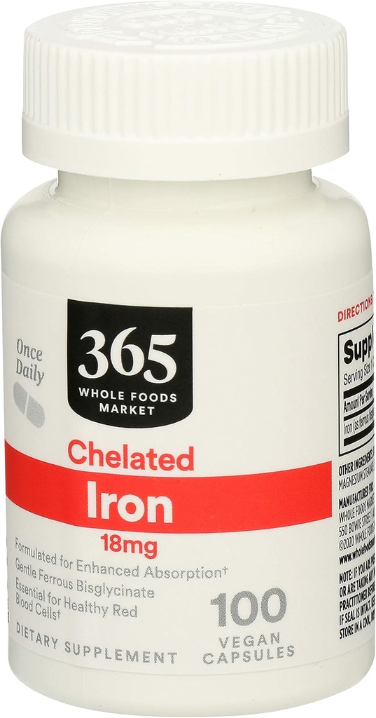 365 por mercado inteiro de alimentos, ferro quelatado 18Mg, 100 Veg Cápsulas (Pacote de 2)