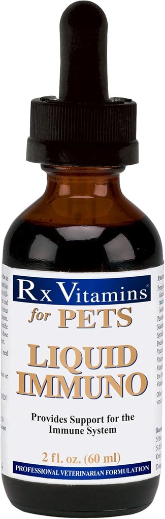Rx Vitaminas Líquido Immuno Dog & Cat Imune Support - Reishi Mushroom Plus L-Lysine para Gatos - Dog Immunity Booster Supplement - Bacon Flavor - 2 oz.