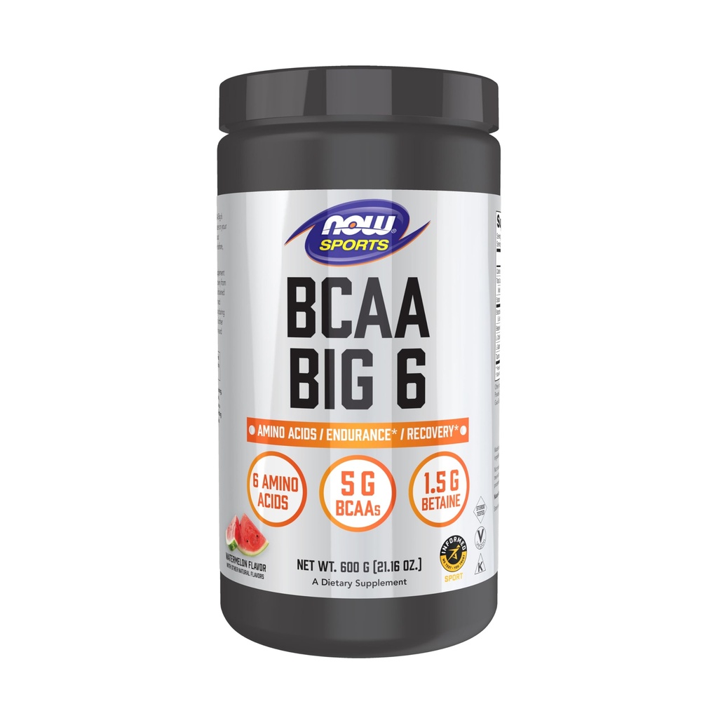 NOW Foods Sports Nutrition, BCAA (Branched Chain Amino Acids) Big 6, Melancia Sabor, 600 Grams