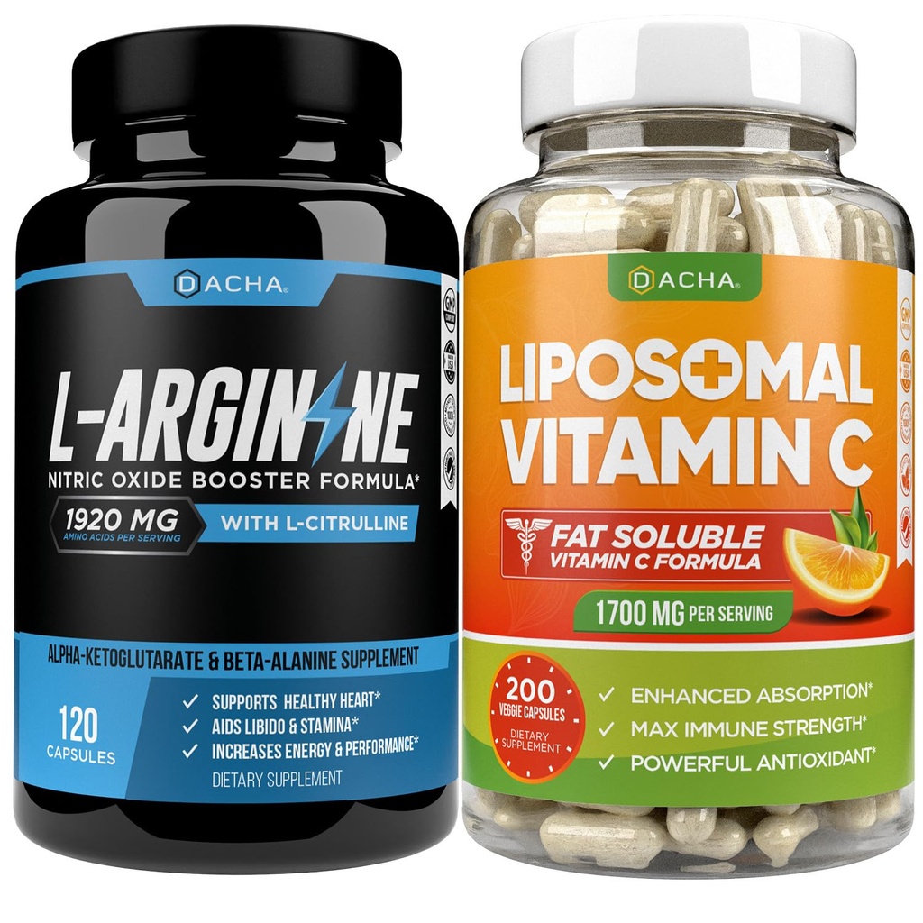 Amplificador de óxido nítrico de força máxima – L-arginina e vitamina C lipossômica, com L Citrulina, Palmitato de Ascorbil, Absorvente Natural Boost Fórmula para apoiar o exercício de energia, saúde imune, olhar magro