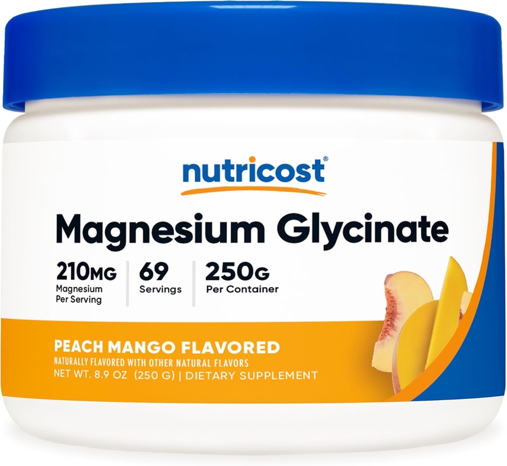 Pó de glicinato de magnésio (Mango de pêssego, 250 gramas) - glicinato de magnésio (como bisglicinato)