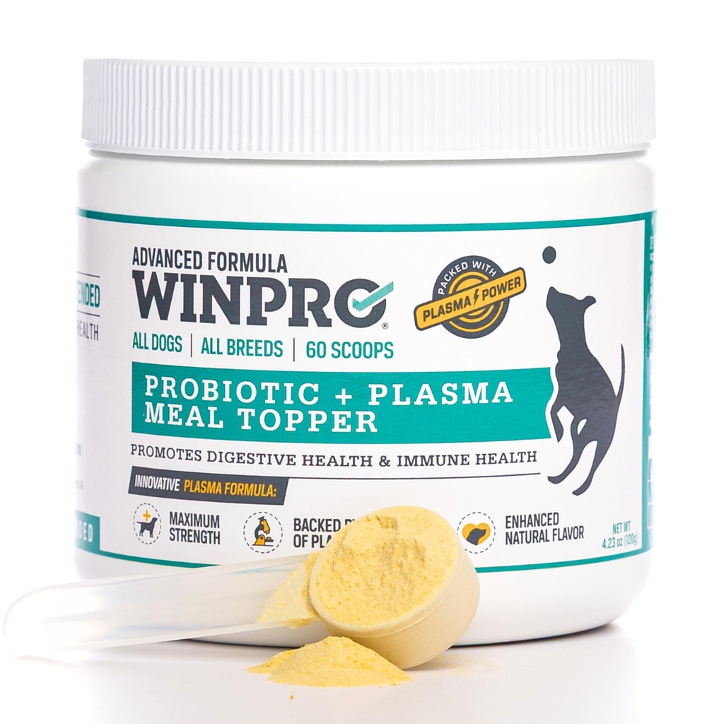 WINPRO Dog Probiótico Powder Refeição Topper, Spray Secado Plasma com Prebióticos e Probióticos para apoio digestivo e saúde gut para cães, todas as raças, idades e tamanhos, 60 Scoops, Made in USA