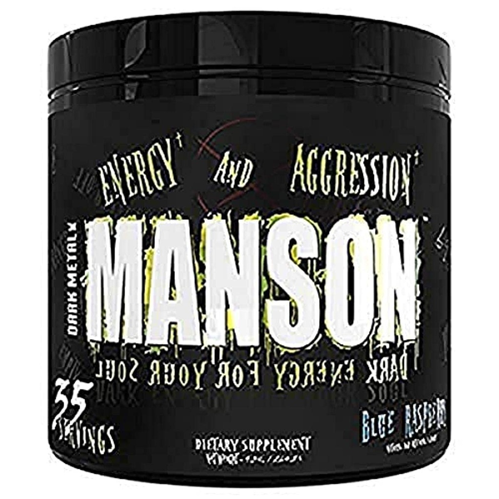METAL DARK Inc. Manson alta Stim pré-treino em pó, força de foco de energia, carregado com Beta Alanine L-Carnitine Caffeine Infiniergy, 35 Srvgs, Framboesa Azul