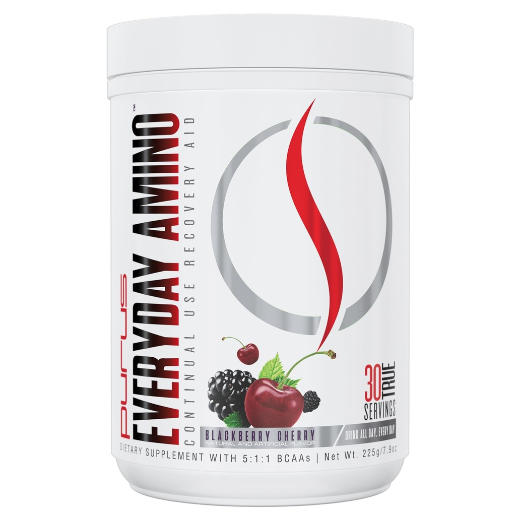 Purus Labs Everyday Amino BCAA Pó para Hydration & Recuperação Muscle Acidos para Sugar Free & Gluten Free □ 30 Servings (BlackBerry Cherry)