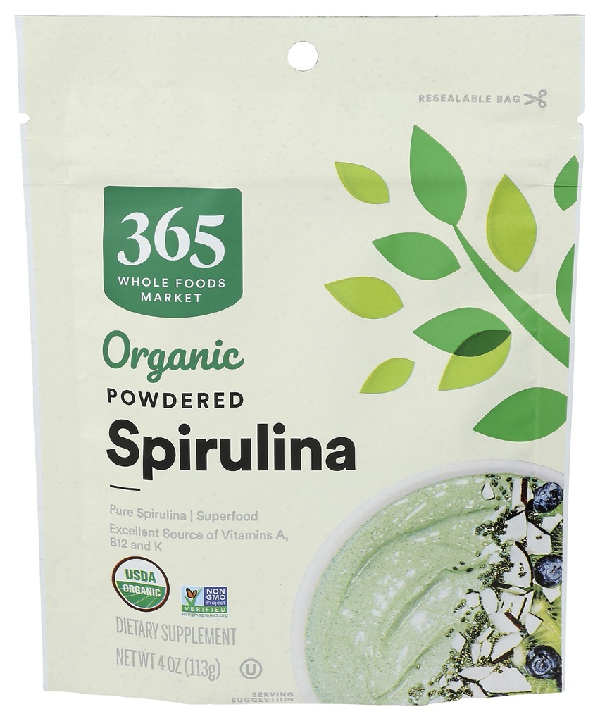 365 por todo o mercado de alimentos, espirulina orgânica em pó, 4 onça