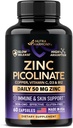 Picolinato de zinco 50mg - Suplemento de zinco com cobre, Vitamina D3 & B12 - Estômago amigável - Libertação lenta - Suporte imunológico e saúde da pele - alta absorção com BioPerine & Vitamina C - 60 Cápsulas