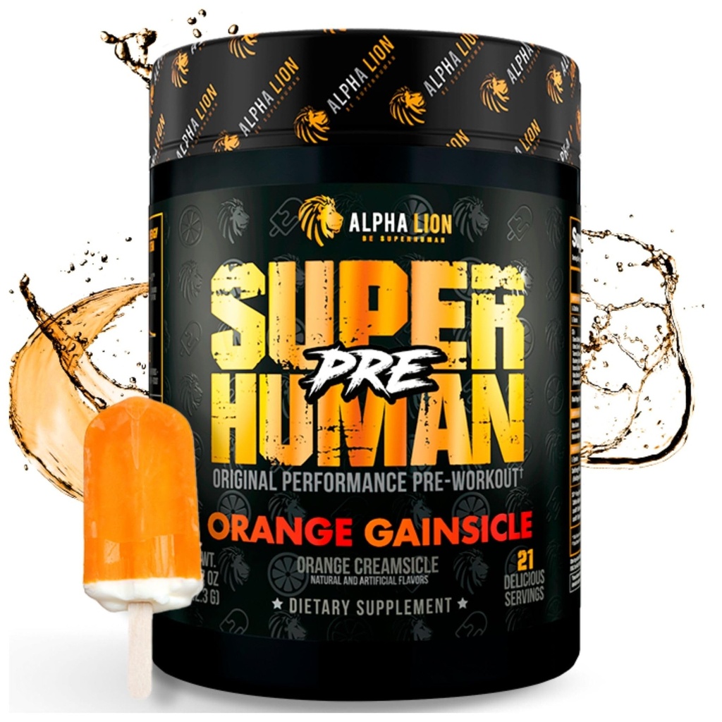 ALFA LION Pó de treino pré-humano, Beta Alanine, L-Taurine e Cafeína Tri-Fonte para Energia e Foco Sustentados, Óxido Nitrico e Citrulina para Bomba (21 Servões, Índio Laranja)