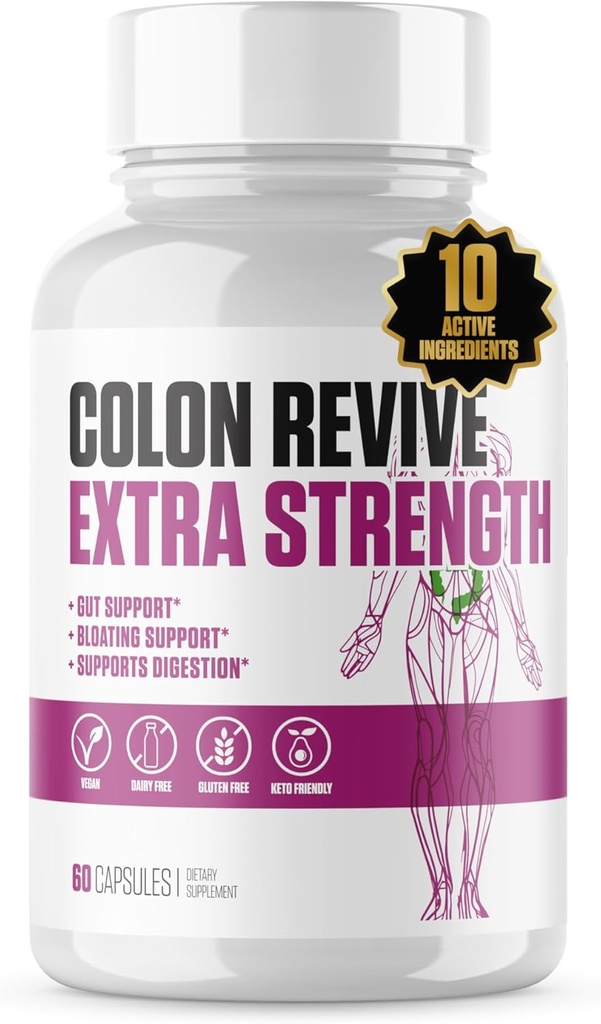 Colón Revive Força Extra #1 Classificado Colon Cleanse & Detox Supplement (Suporte Digestivo), reduzir o inchaço, alívio da constipação w/Buckthron, Alfalfa, Aloe Vera + Mais para homens e mulheres - 60 comprimidos