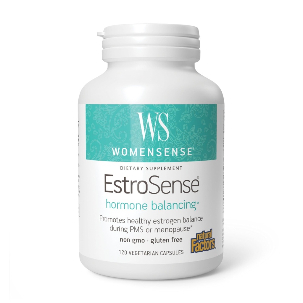 Factores Naturais WomenSense EstroSense - Suplemento de Apoio ao Equilíbrio Hormonal Diário - Suportes Menstração e Menopausa Saudável - Suplemento Natural Não-GMO - 120 Cápsulas Vegetarianas (60 Servões)