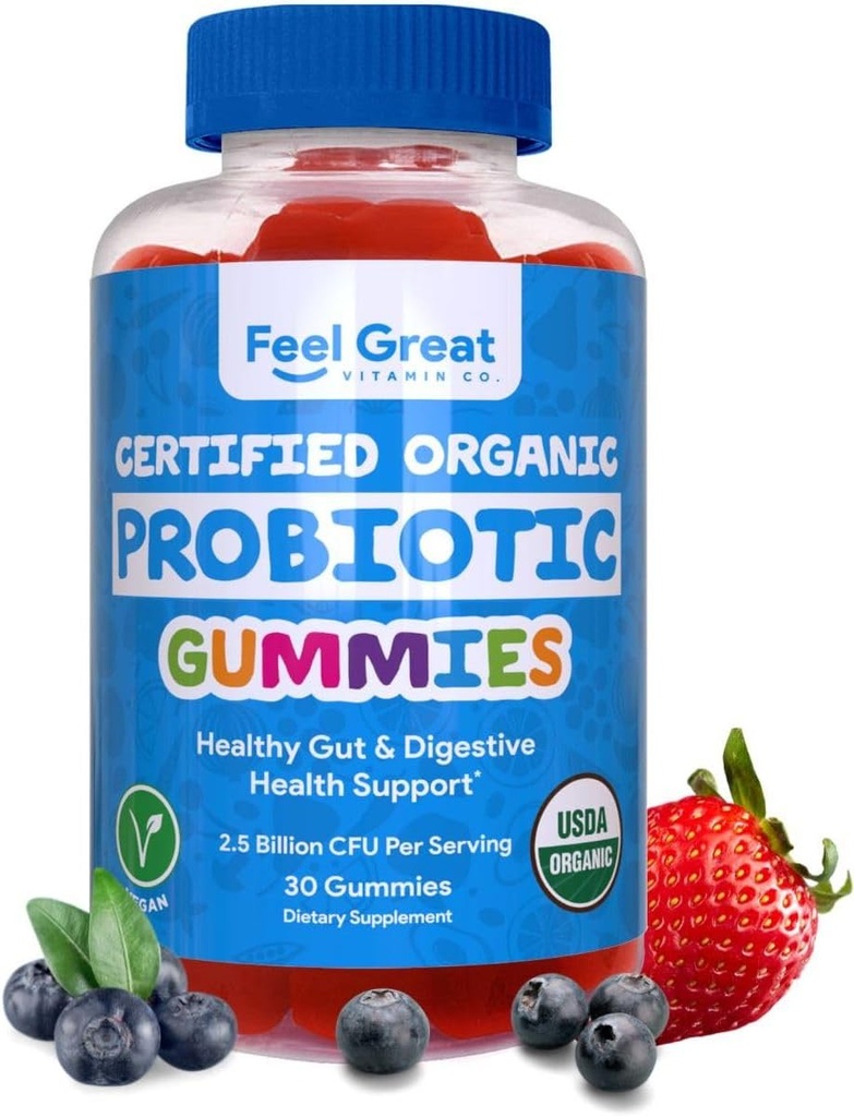 Feel Great USDA Probiótico Gummies for Adults and Kids - 2.5 bilhões de UFC (30 dias) Suporte Imune e Saúde Digestiva