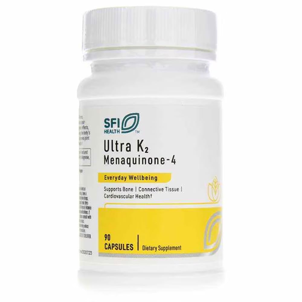 Klaire Labs SFI Saúde Ultra K2 Menaquinone - 4 - Suplemento de vitamina K2 com 15mg de vitamina K2 MK4 por cápsula - Apoio Saúde Óssea & Cardiovascular - Hipoalergênico e Vegan Vitamina K (90 Cápsulas)