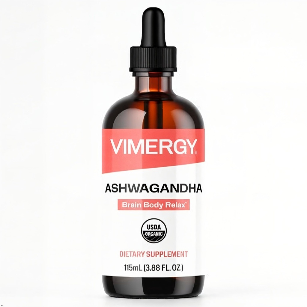 Vimergy USDA Organic Ashwagandha Liquid Extract, 57 Servings –Stress Supplement Drops – Adaptogen - Suporta função cognitiva – Apoio ao sono – Livre de álcool, Não-GMO, Vegan & Paleo Friendly (115 ml)