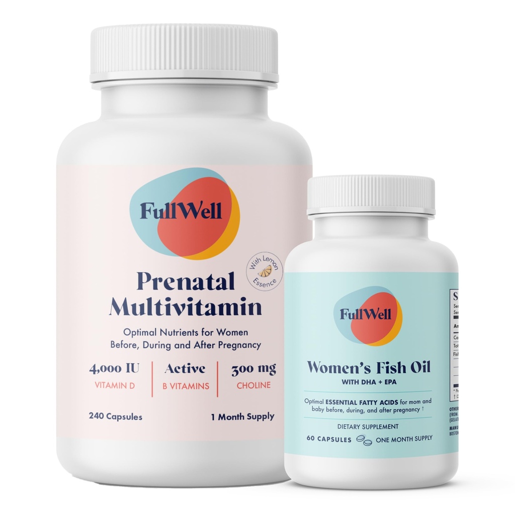Fullwell Vitamina pré-natal Lemon + DHA óleo de peixe Omega 3 com DHA e EPA para o desenvolvimento do cérebro e suporte do sistema nervoso Nutrientes Vitais □ Dietitian-formulado, 3o Partido Testado, 30 Servimentos