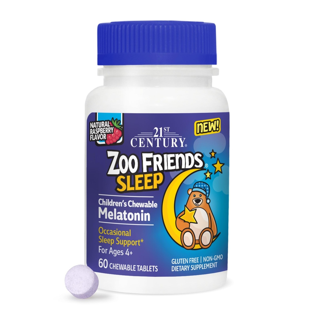 21o século Zoológico Amigos dormir mastigado Melatonina, framboesa sabor, 60 Contagem