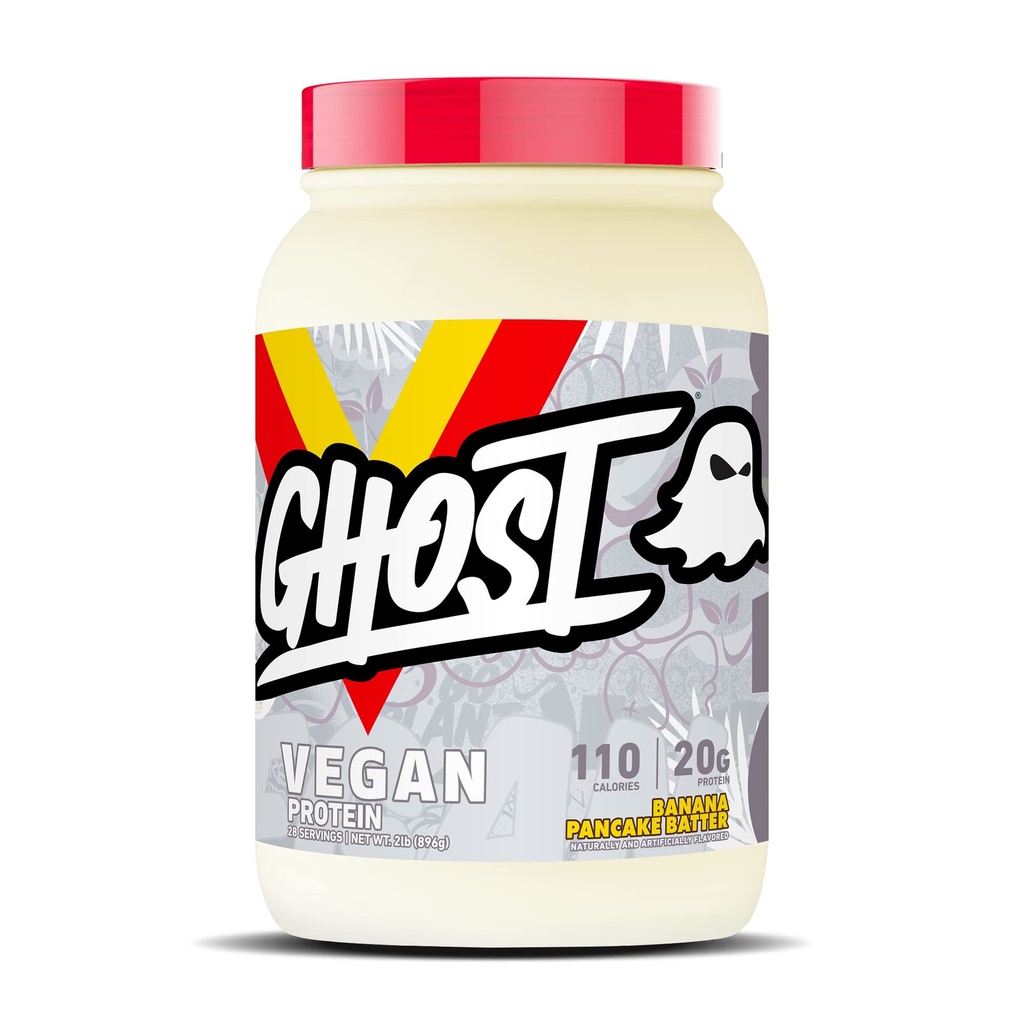 GHOST Vegan Protein Powder, Banana Pancake Batter - 2lb, 20g de proteína - Ervilha baseada em plantas & proteína orgânica de abóbora - - Pós de treino e nutrição Shakes, smoothies, & Baking - soja & sem glúten
