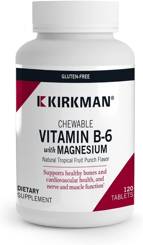 Kirkman - Vitamina B6 com Magnésio - 120 Comprimidos - Potente Suplemento Vitamina B6 & Magnésio - Wafer mastigável - Hipoalergênico