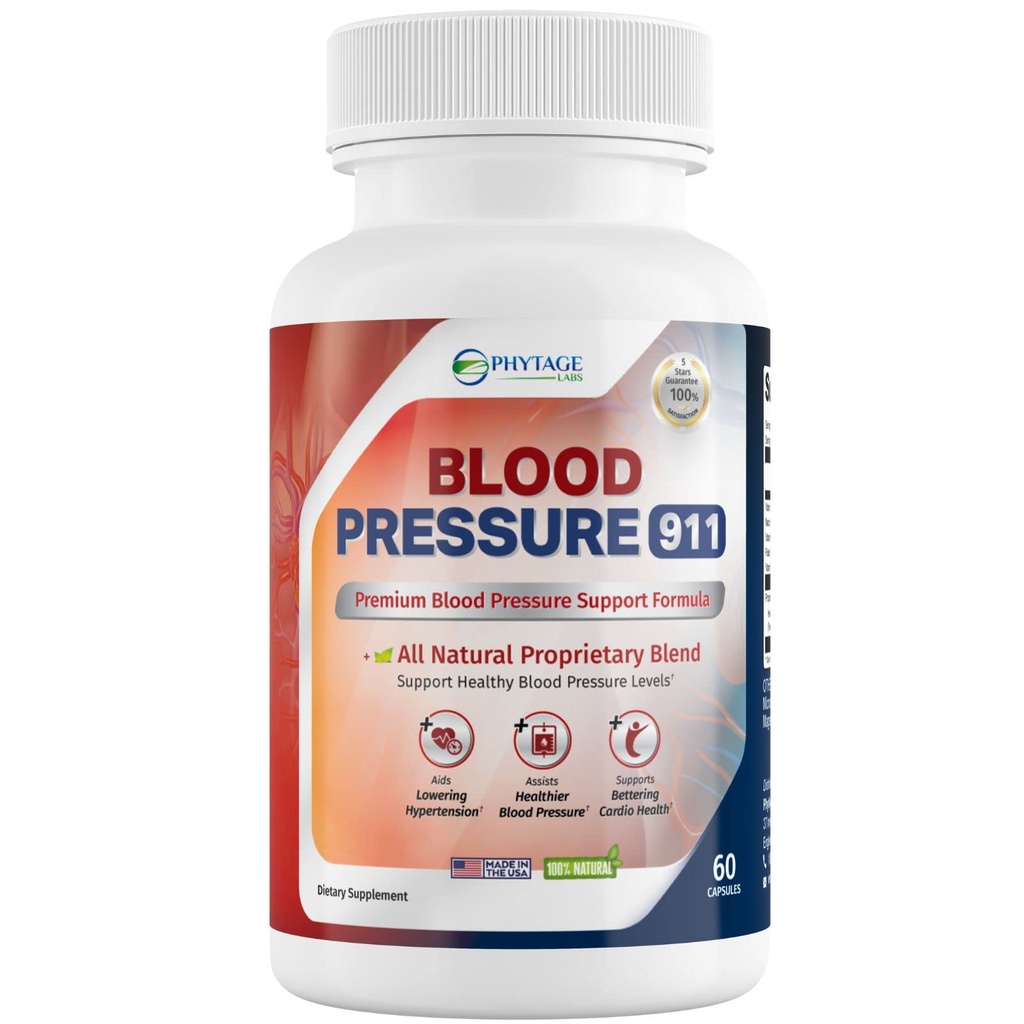 Pressão arterial 911 Premium Supplement - Pílulas de suporte BP. 60 Cápsulas