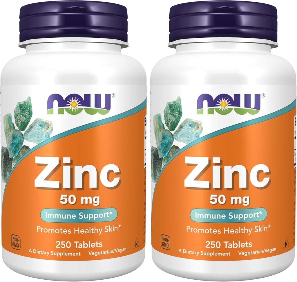 Now Supplements, Zinco (Gluconato Zinco) 50 mg, Suporta Funções Enzimáticas*, Suporte Imune*, 250 Comprimidos (Pacote de 2)