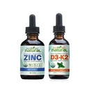 Zinco líquido orgânico e gotas de vitamina D3K2