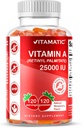 Vitamina Vitamatic sem açúcar A 25000 UI Gummies (Retinil Palmitate) - Natural Strawberry Flavor - 120 pastilhas à base de pectina (3 garrafas)