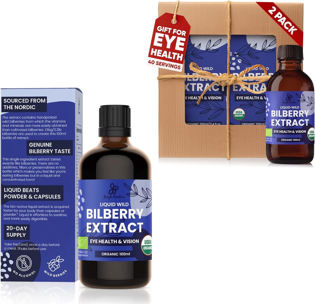 Pó de selva Wild Bilberry Extract 3x3.4oz Garrafa de Antocianina de Bilberry líquido sem álcool Suplemento Europeu de Amora Bilberry para Olhos Alta biodisponibilidade Extrato Líquido