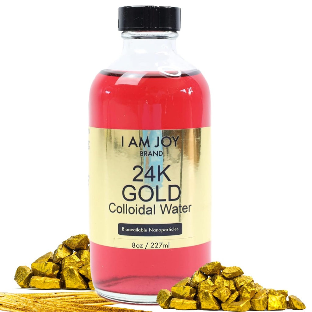 Eu Sou Alegria: Ouro Coloidal Líquido 24k 99,99% Puro 100ppm Ruby Red Water Based All Natural Electrolysis Grande garrafa de vidro de 8 onças