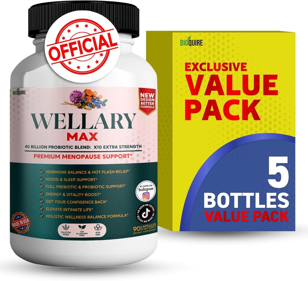 Wellary Max Menopause Support Suplementar, 40 bilhões de UFC Mistura Probiótica, 90 cápsulas (5)